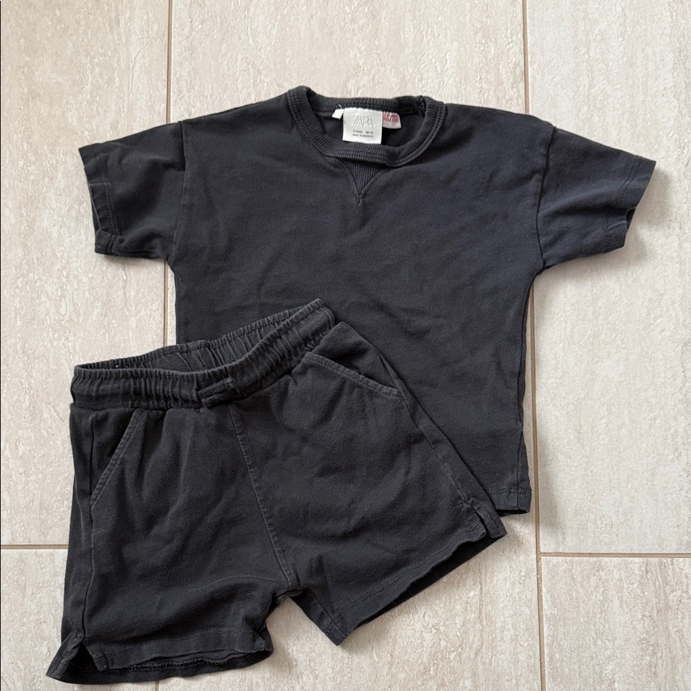 Zara Kids Black Short Sleeve Top and Shorts Matching Set